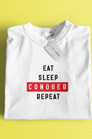 Eat Sleep Conquer Repeat T-Shirt for Sports, Gym and Fitness Enthusiast by Brand Office (1 pc)
